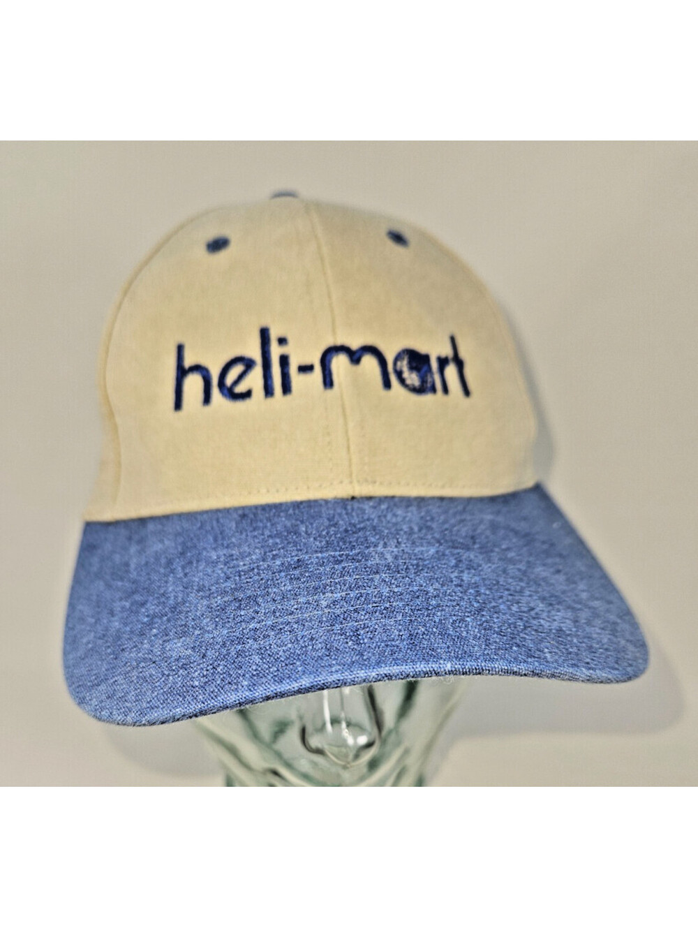 Hidden NY vintage ballcap khaki top/blue bill featuring heli-mart logo one size